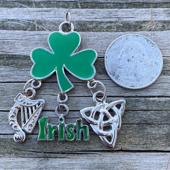 Irish Shamrock pendant with Harp and triquetra silver plated - Picture 7 of 7